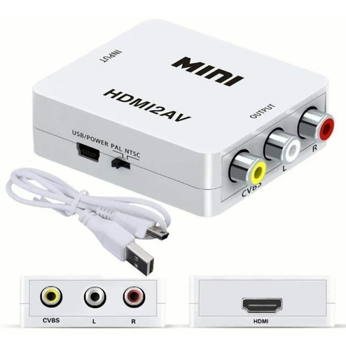 Adaptador Rca Hdmi A Vga 1080p Convertidor De Audio Y Video White Set1