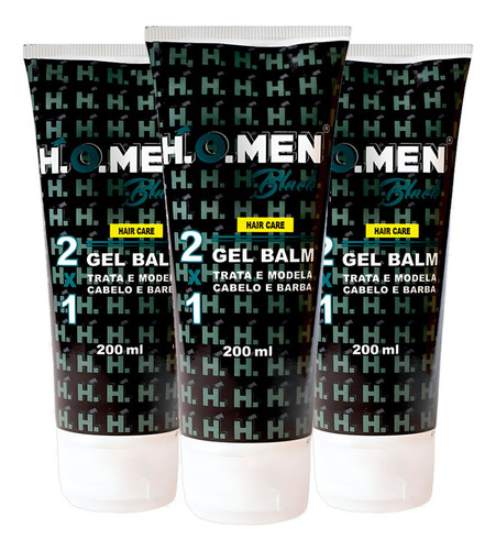 Kit 3 Gel Balm Para Barba E Cabelos 2x1 200ml H.o.men Black