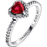 Pandora Anillo Corazón Relieve Rojo Incluye Kit De Regalo