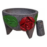 Molcajete Artesanal En Piedra Volcánica Figura Rosa 10 PuLG