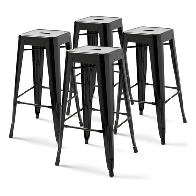 Set 4 Bancos Alto Tolix Industrial Metálico Barra Comedor Acabado de la estructura Cromado Color Negro | Envío gratis
