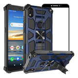 Funda Para Alcatel Lumos 6.0 Azul Negra + Protector Soporte