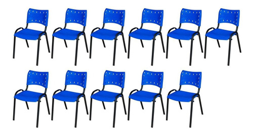 Kit 11 Cadeira Iso Base Preto Escola, Igreja Azul