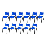 Kit 11 Cadeira Iso Base Preto Escola, Igreja Azul