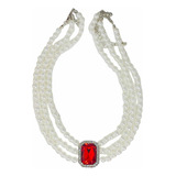 Collar Perlas Cultivadas De Imitacion Y Cristal Rojo Granat