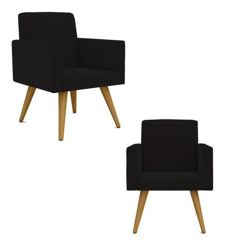 Kit 2 Cadeiras Poltronas Decorativas Recepção Suede Preto
