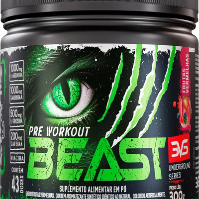 Pré-treino Beast 300g Sabor: Frutas Vermelhas - Ultra Concentrado - Promove Vasodilatação, Recuperação Energética, Aumento De Óxido Nítrico, Desintoxicação E Melhora De Concentração E Foco | MercadoLivre