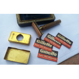 Antiguo Set Maquina Afeitar U.s.a. Gillette C/porta Y Estuch