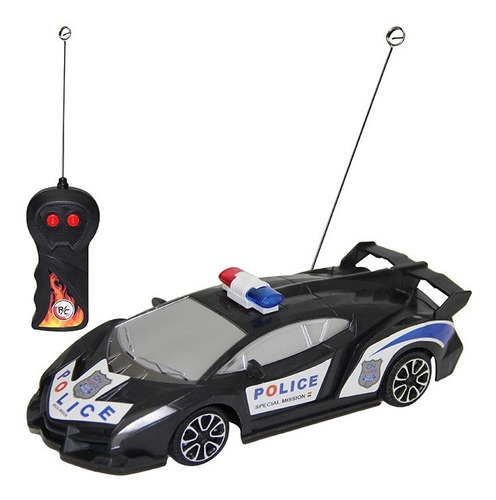 Brinquedo Carro Carrinho Controle Remoto Polícia 20cm Preto