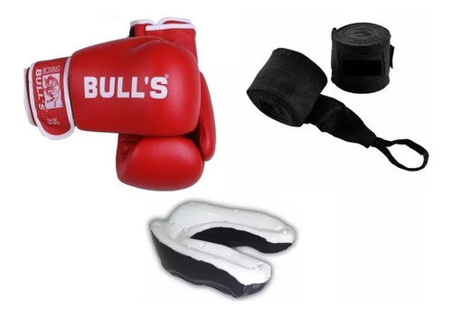 Kit Boxeo: Guantes Bulls Importado+vendas Bulls+bucal Gel