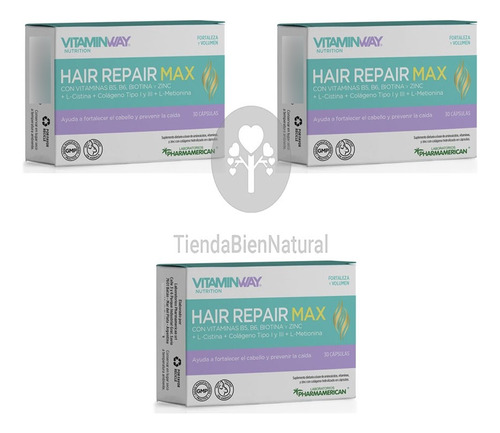 Hair Repair Max  L-cistina + Colageno Tipo I Y Lll X 90caps
