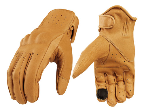 Guantes Para Moto De Cuero, Cafe Claro  Estilo Vintage Retro