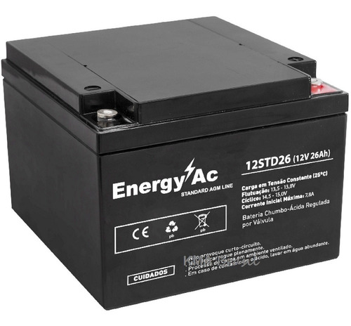 Bateria Selada Agm 12v 26ah Energy-ac P/ Nobreak - 12std26