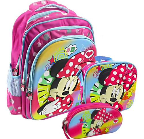 Kit X3 Maleta Morral Minnie Mouse +lonchera Cartuchera Grand