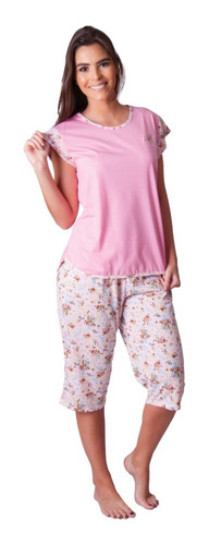 Pijama Feminino Verão  Bermuda Capri Manga Abinha 