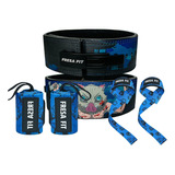 Conjunto Cinturon Powerlift Straps Muñequeras 3 Fresafit