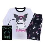 Pijama Premium De Algodon De Kuromi Brilla En La Oscuridad 