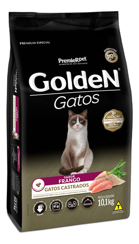 Ração Premierpet Golden Gatos Castrados 10,1kg