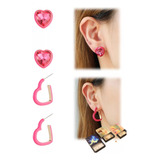  Aretres Corazón Dulce Moda Rosa Mujer Joyería 2pares 