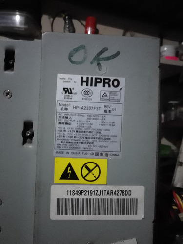 Fuente Alimentacion Computadora Ibm Marca Hipro  Hp-a2307f3t