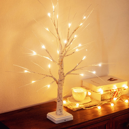 Woohaha Árbol De Abedul Iluminado De 2 Pies Con Led Blanco.