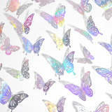 144pcs Mariposas Decorativas 3d Pared Colore Metalicos Hueco