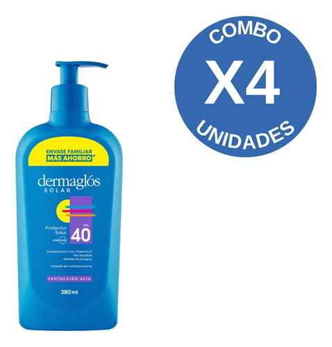 Combo X 4 Dermaglos Protector Solar Fps 40 Emulsion X 380 Ml