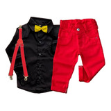 Roupas Masculin Infantil Camisa Social + Calça Suspensório 