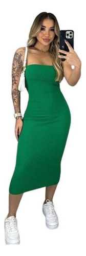 Vestido Tubinho Tomara Que Caia Efeito Modelador Midi Gringa