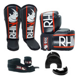 Kit Muaythai Kickboxing Luva Boxe Caneleira Bandagem Bucal