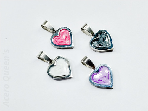 Set De 4 Dijes Chicos Corazon Esmaltados Acero Quirurgico