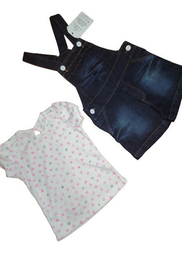 Braga Oberol Overol Shorts En Jeans + Camiseta Para Niña