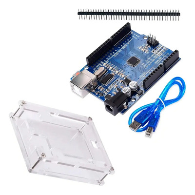 Uno Atmega328 Con Cable Usb Y Carcasa Acrílica Para Arduino