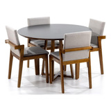 Mesa Jantar Preta Lara Premium 120cm + 4 Cadeiras Estofadas