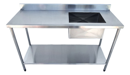 Mesa Bancada Com 1 Cuba Pia Inox Industrial 110x60x90