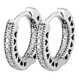 Aros Argolla Circones Pavé 14mm. En Plata 925 Silver Heart