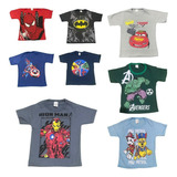 Kit 5 Camisa Manga Curta  Algodão Infantil Super Heróis