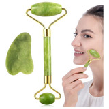 Kit Masajeador Facial Jade Rodillo +piedra Gua Sha Masajes