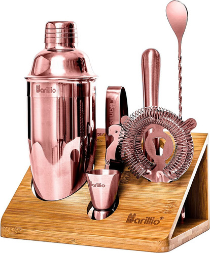 Juego De Coctelera Set De Bartender Rosa Gold Mixologia Bar