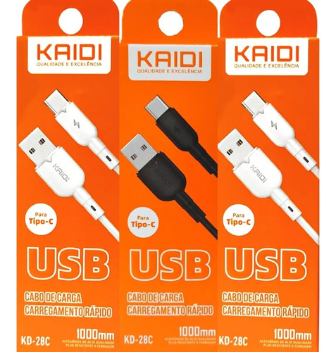 Kit 10 Cabos Kaidi Carregador Usb Tipo C*rapido Kd-28 C