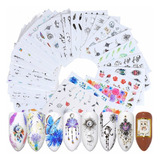 Stiker Uñas 40 Uds Mariposas, Geometría, Plumas, Plantas Etc