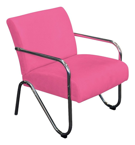 Poltrona Cadeira Decorativa Cromada Sara Consultório Suede Cor Pink