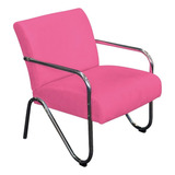 Poltrona Cadeira Decorativa Cromada Sara Consultório Suede Cor Pink