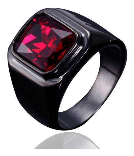 Anillo Color Negro Piedra Cz Clásico Acero Inoxidable Hombre