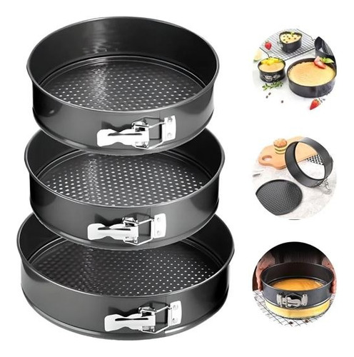 Set 3 Moldes Desmontable Redondo Queque Torta Bizcocho Metal