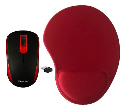Mouse Vermelho Sem Fio Hoopson Ms036wvr + Mousepad Vermelho
