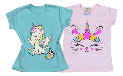 Kit 2 Camisetas Para Meninas Infantis Criança Unicornio