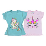 Kit 2 Camisetas Para Meninas Infantis Criança Unicornio