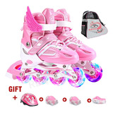 Patines En Línea Profesionale Ajustable Niños Con Luces Rosa