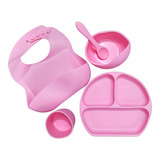 Set De Vajilla Silicona Para Bebés Platos Babero Y Cubiertos